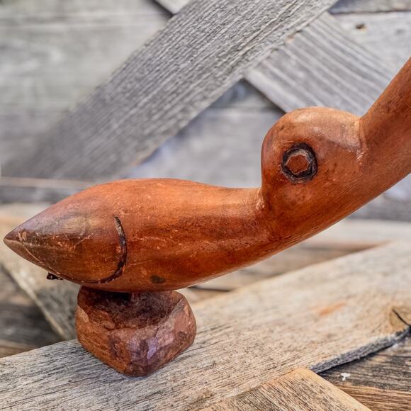 1960’s MidCentury Modern Primitive Hand Carved Wooden Shore Bird, 8.5”H x 11”W - Picture 8 of 8